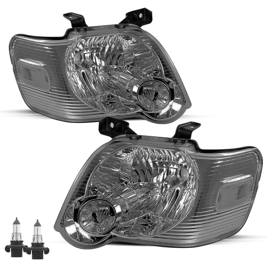 JSBOYAT Headlight Assembly Replacement with Bulb for 2006-2010 Ford Explorer Headlamp Driver & Passenger Side (Clear Reflector with Smoke Lens)
