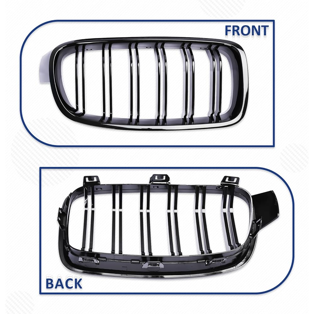 PENSUN F30 Grill Front Kidney ABS Grill Guard 2012-2018 BMW 3 Series F30 F31 F35 328i Gross Black Double Slat for 335i/2 pieces
