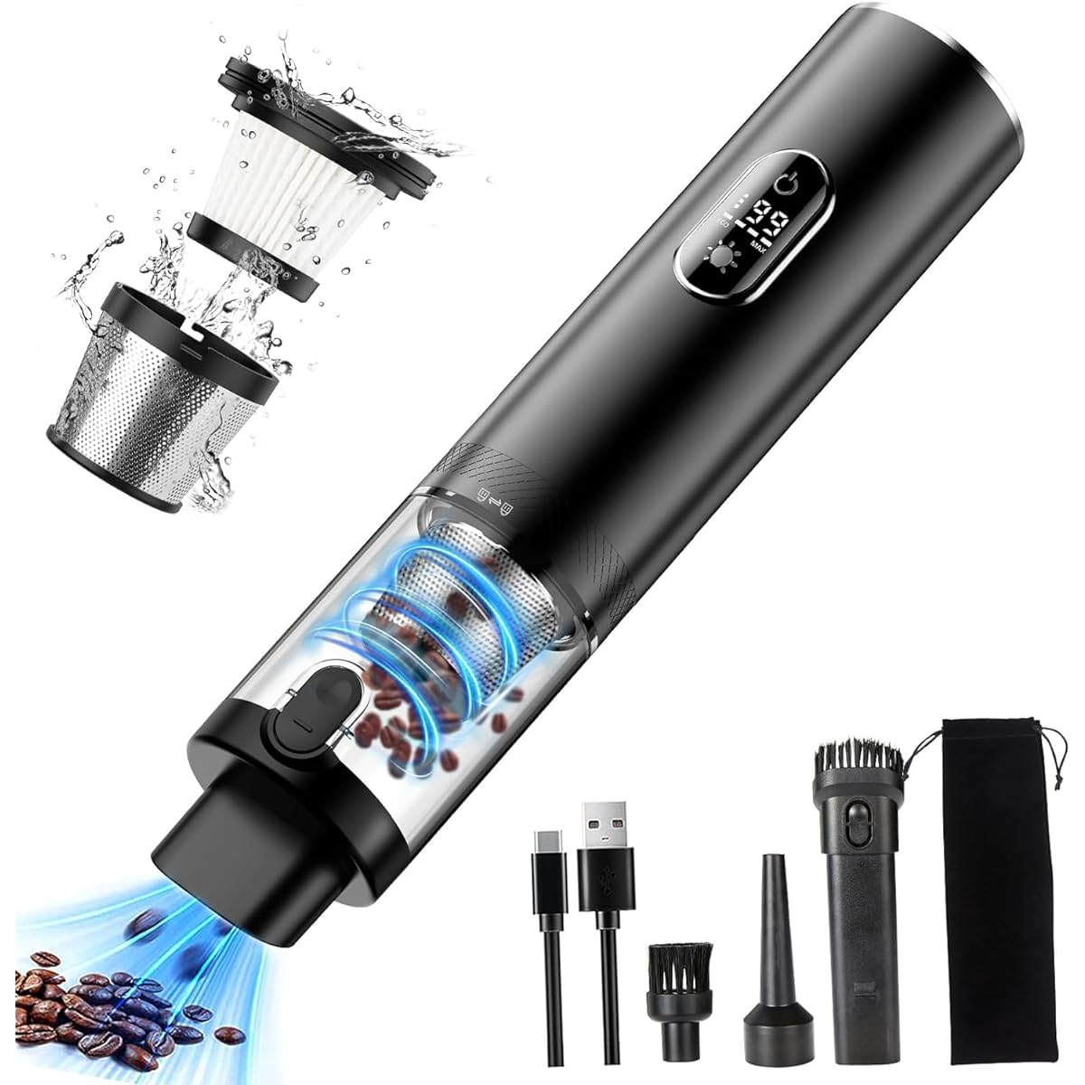 Handy Cleaner, Car Vacuum Cleaner, Cordless Vacuum Cleaner, 19,000 PA, Powerful Suction, Power Display, Cordless Vacuum Cleaner, Tabletop Cleaner, Car Vacuum Cleaner, Lighting Function, Handy Vacuum