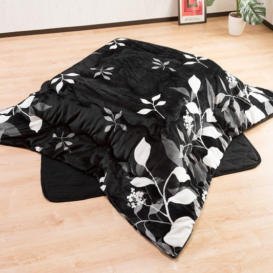 System K Kotatsu Futon, Soft Flannel, Antibacterial, Odor Resistant, Dust Mite Resistant, Washable, Filling 1.4kg, Pattern Black 1) Blanket Set 180 x 180cm