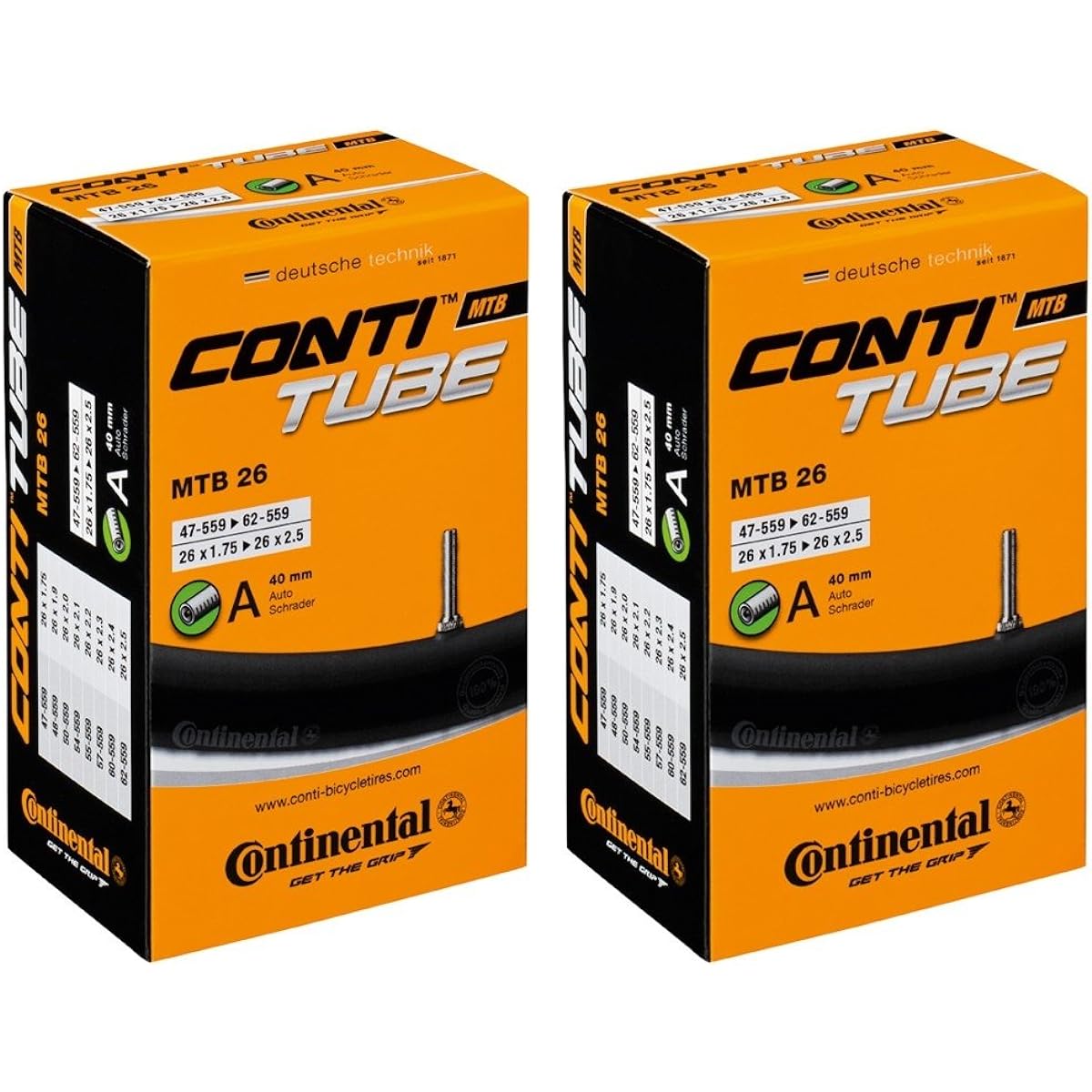 Set of 2 Continental Tube MTB 26 26 x 1.75-2.5 (US style 40mm)