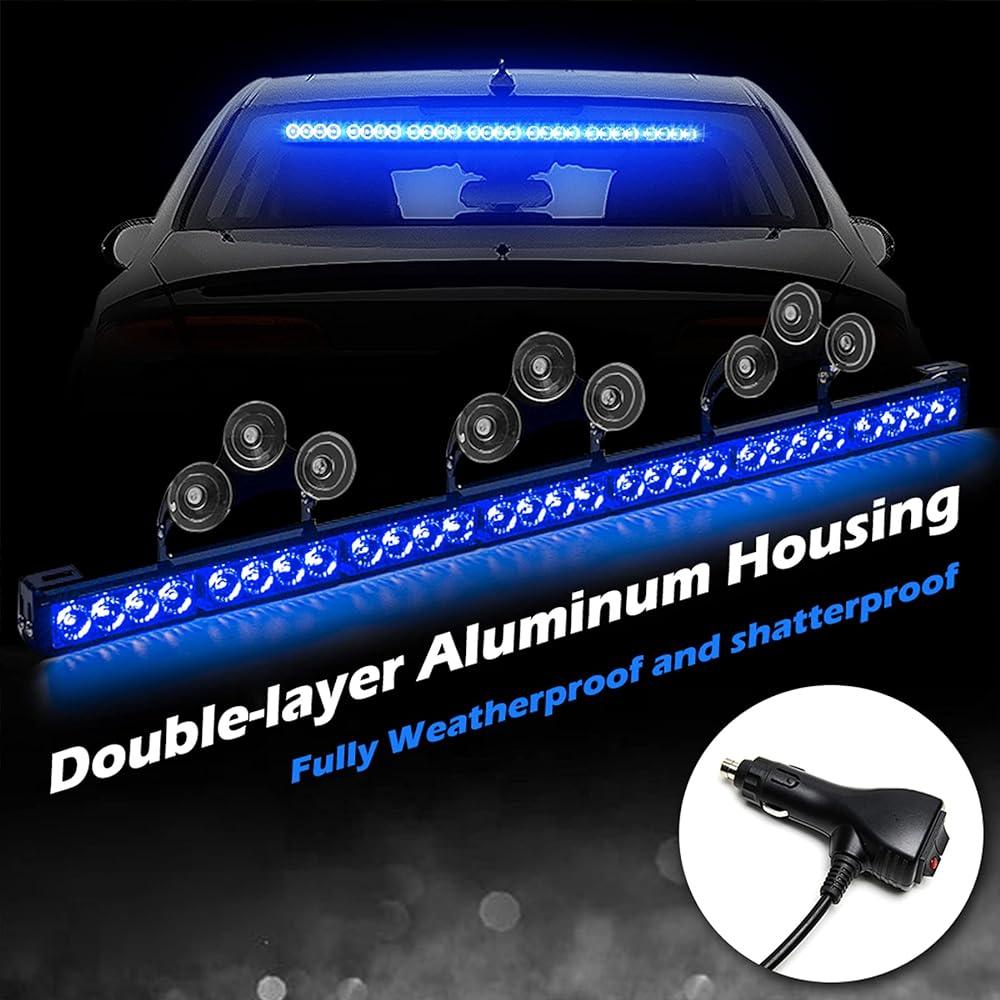SMALLFATW Blue Strobalite Bar Emergency Warning Light Truck Universal Warning Light Bar Inhale & Sigar Lighter (32 inch LED28 inch)