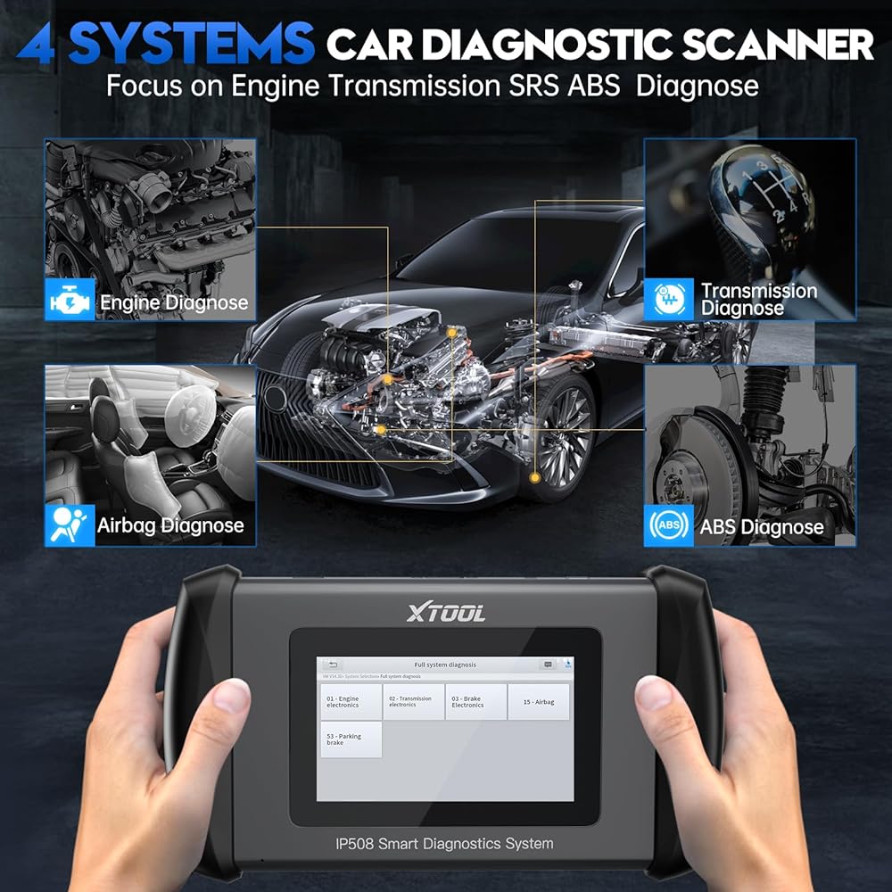 Xtool Inplus IP508 OBD2 Scanner ABS SRS Transmission Engine Code Leader Diagnosis Scan Tool 6 Reset Service Oil/EPB/SAS/BMS/Throttle Reset/ABS Breeding Full OBDII Diagnosis Free Updated