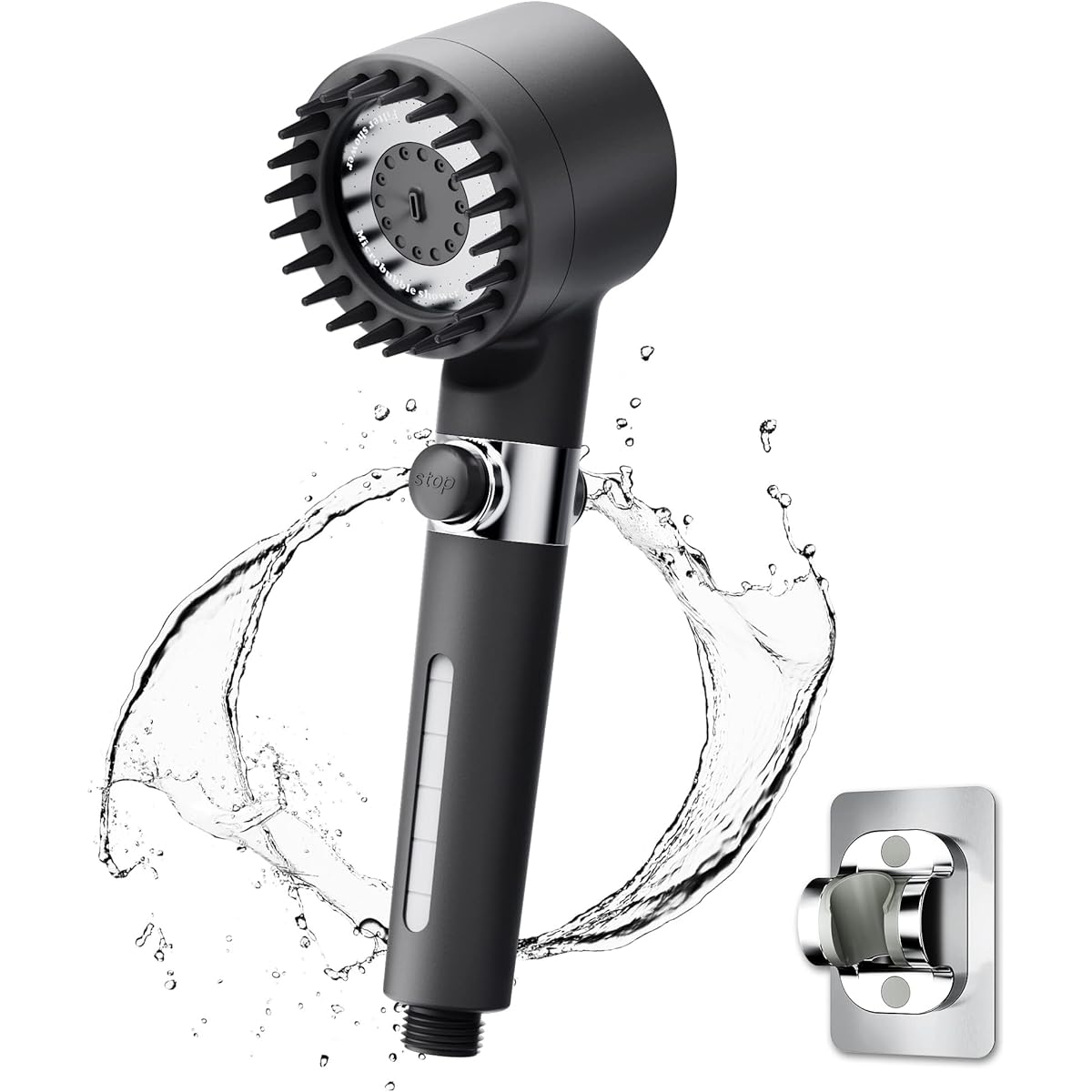 Eaimiu Shower Head Micro Nano Bubble (Brilliant SPA Experience) 0.001 mm Ultra Fine Water Outlet Hole, High Water Pressure, 80% Water Saving, Double Spray Plate, Massage Brush Function, Chlorine