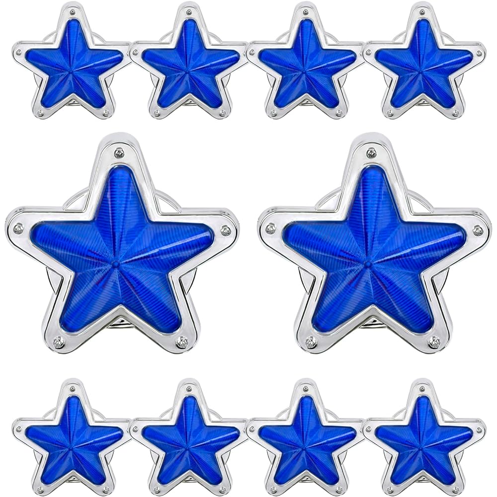 Meliore LED Side Marker Star Shape 12V 24V Marker Lamp Star Lens Truck Deco Truck Retro Old Car Firefly 10 Pieces Blue Blue