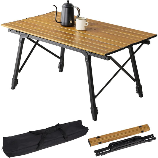 Hagiwara Camping Table Stepless Height Adjustment Outdoor Folding Storage Bag Included Width 100 Wood Grain LOT-4494