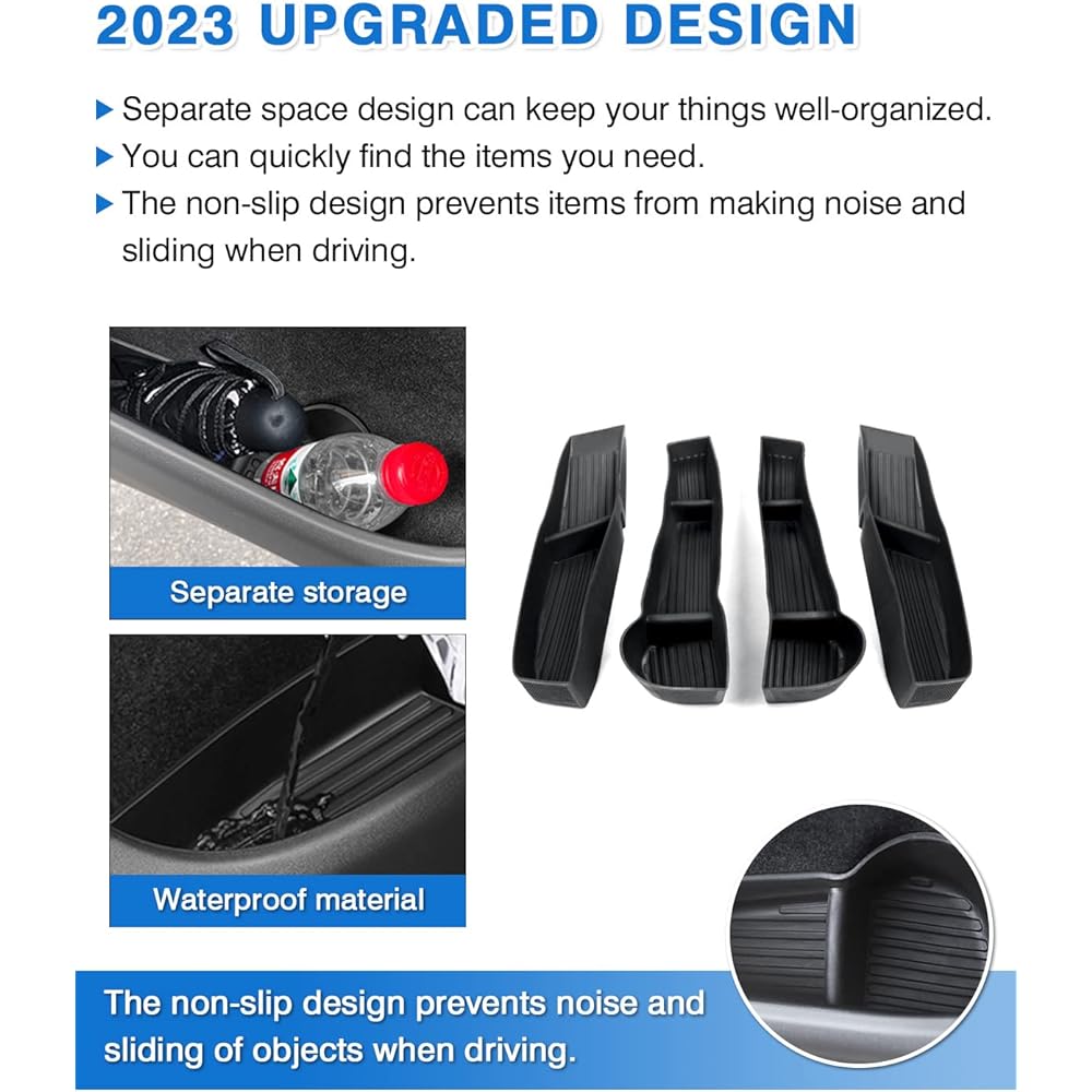 SHADEMAX For car Door Trei Organizer 2020 2021 2022 TESLA Model Y Accessory Car front and rear doorslot organizer door storage box TPE Materials Black 4 pieces