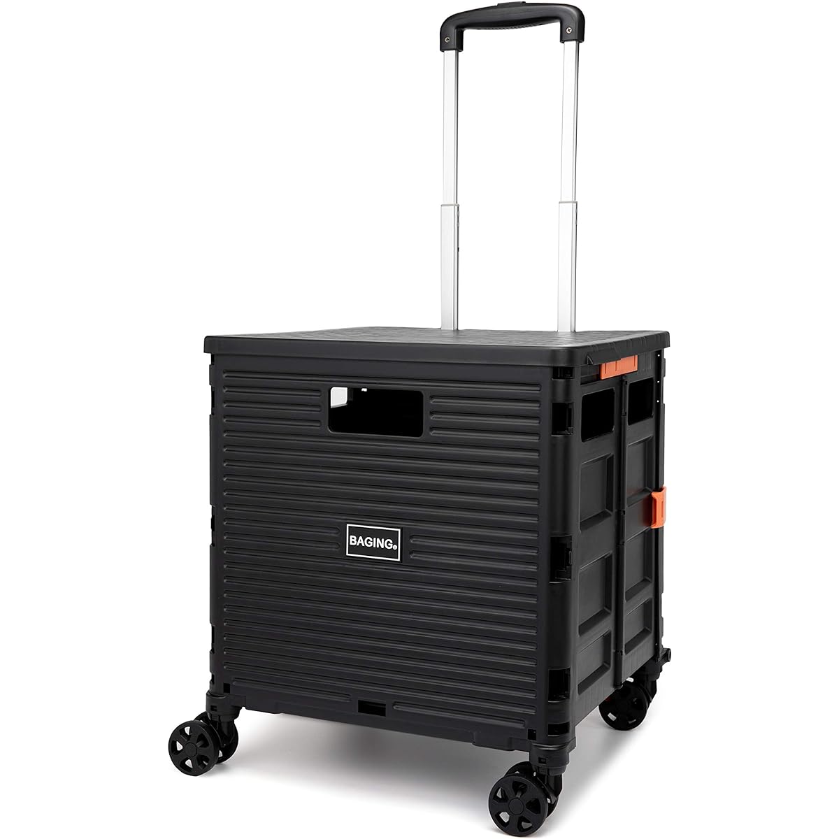 [BAGING] Side push shopping cart with stopper, 360° rotation, 4-wheel silent casters, folding shopping cart LB007 (black)