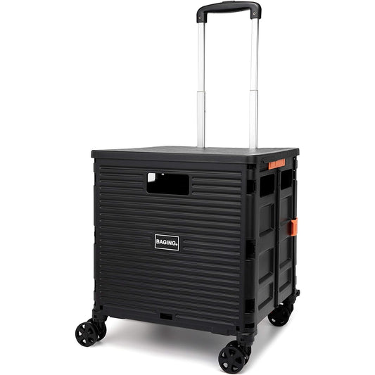 [BAGING] Side push shopping cart with stopper, 360° rotation, 4-wheel silent casters, folding shopping cart LB007 (black)