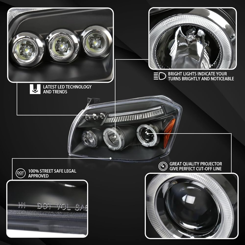 Autozensation 2005-2007 DODGE MAGNUM LED Projector Headlight Black L + R Pair headlamp