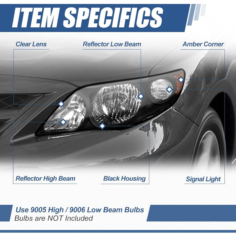 OE Style Black Housing Headlight Head Lamp replacement