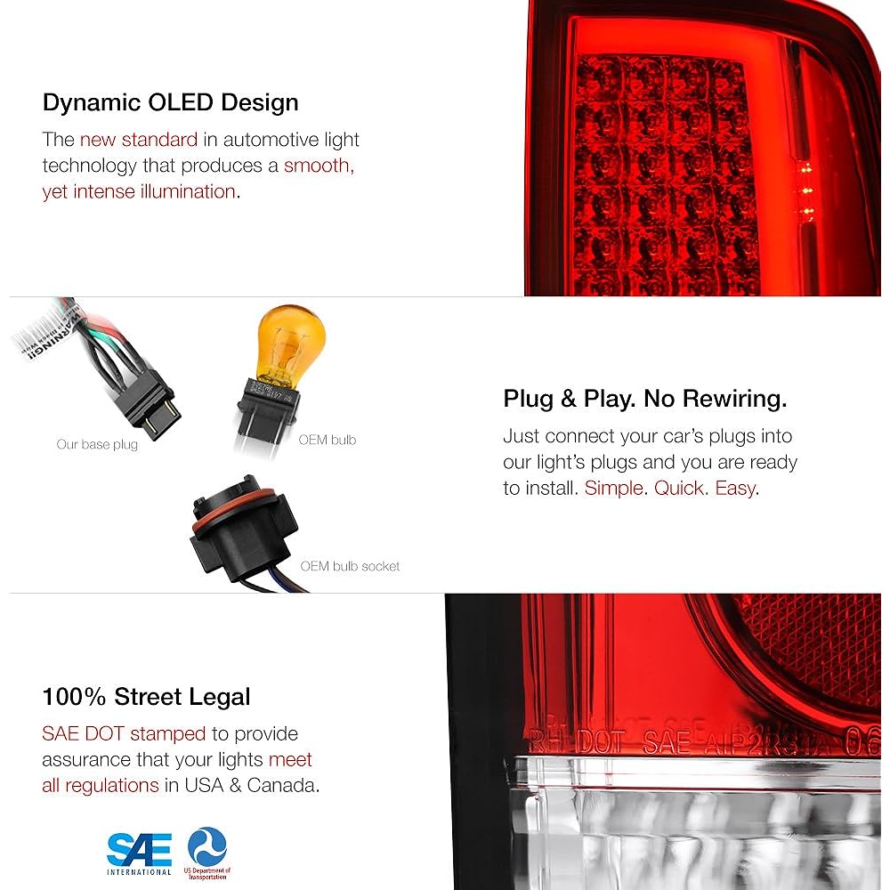 VIPMOTOZ OLED Neo Tube Tail Light Lamp 2009-2018 DODGE RAM 1500 2500 3500- [Factory Clehencalent Model] --Rosso Red Lens Driver & passenger seat side