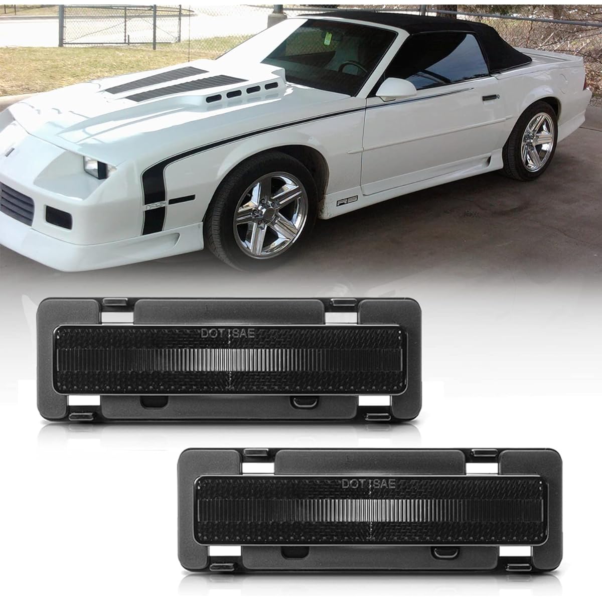 NSLUMO Front Side Marker Light Housing 82-92 CHEVY CAMARO Eurosmoke Lens compatible Front Bumper Side Parking Marker Lamp Cover OEM Fit replacement