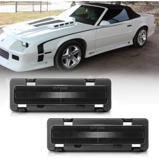 NSLUMO Front Side Marker Light Housing 82-92 CHEVY CAMARO Eurosmoke Lens compatible Front Bumper Side Parking Marker Lamp Cover OEM Fit replacement