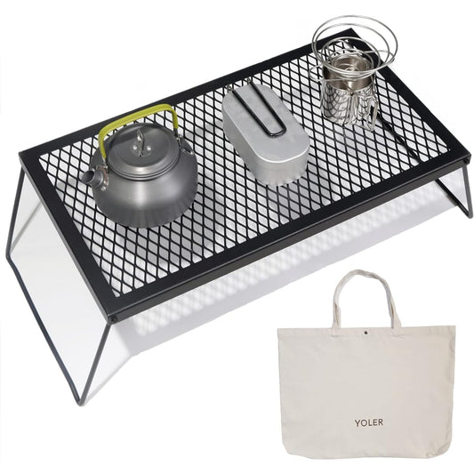 YOLER Outdoor Table, Bonfire Table, Camping, Low Type Cooker Stand, Fire Trivet, Cooking Table, Storage Room, Balcony, Exclusive Tote Bag Included, Version Up, 55 x 30 cm