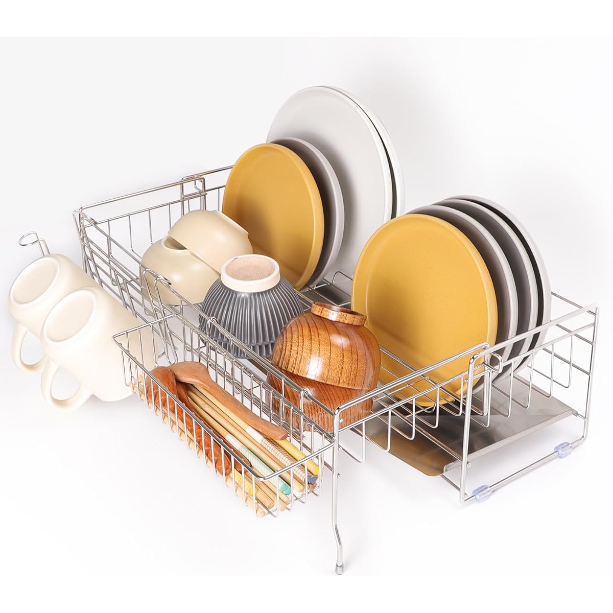 Keydol Extendable Drainer Rack [Space Saving x Large Capacity] Drainer Basket Slide Dish Holder Sink Side Depth 20-37cm Drainer Basket 18-8 Stainless Steel Kitchen Rack Wire Basket Dish Drying Rack Kitchen Storage Shelf Drainer Tray Small Items Pocket 3