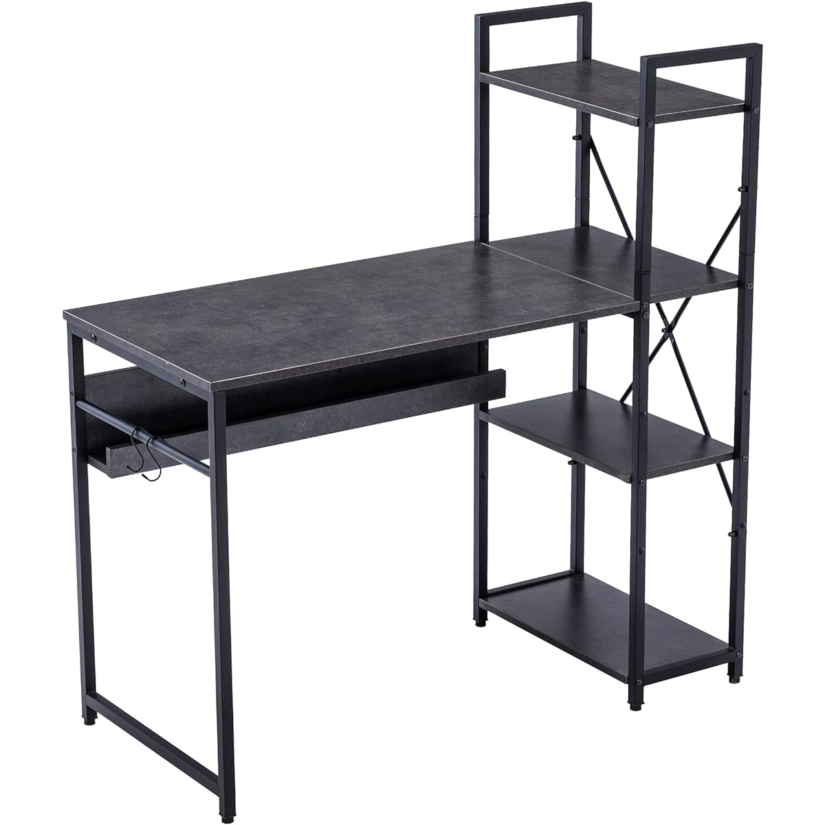 SYALEN Computer Desk with Storage Rack, Width 104 cm, Depth 48 cm, Height 72 cm, PC Desk, Telework Table, Study Desk, Study Desk, Left and Right Interchangeable, Monitor Arm Mountable, Black Stone/Black SLDK-03BK104