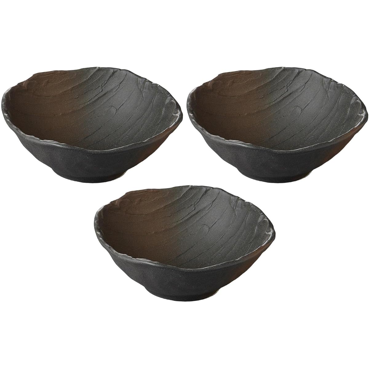 Set of 3 Black Iga Tea Fukiara Sogi Large Bowl [23 x 9cm] [Large Bowl]