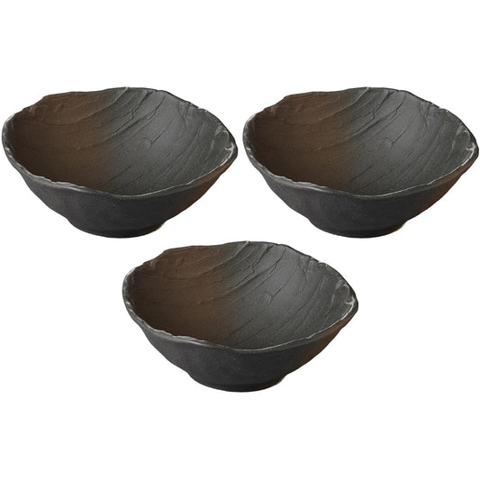 Set of 3 Black Iga Tea Fukiara Sogi Large Bowl [23 x 9cm] [Large Bowl]