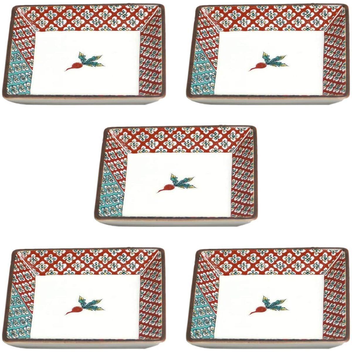 Kutani Ware Seikou Kiln No. 3 Square Plate Set (Set of 5) Red Turnip SK-003 Porcelain Made in Japan