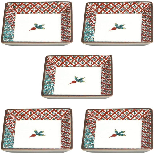 Kutani Ware Seikou Kiln No. 3 Square Plate Set (Set of 5) Red Turnip SK-003 Porcelain Made in Japan