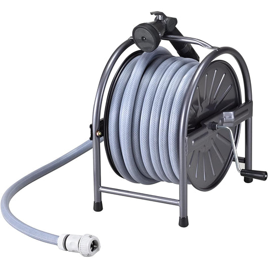 Green Life Hose Reel Hose 20m High Flow Nozzle Durable Steel Hose Inner Diameter 15mm Gray Stylish HR-S20D(GY)