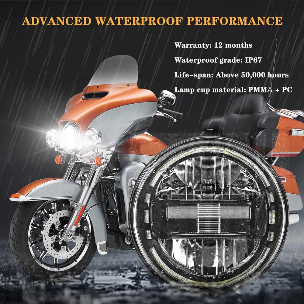 7 inch LED Headlight High/Low Beam DRL Harley Glide Series Softail Series Sports Glide Ultra Limited Street Glide Special Road Special DOT approval Black 1 piece