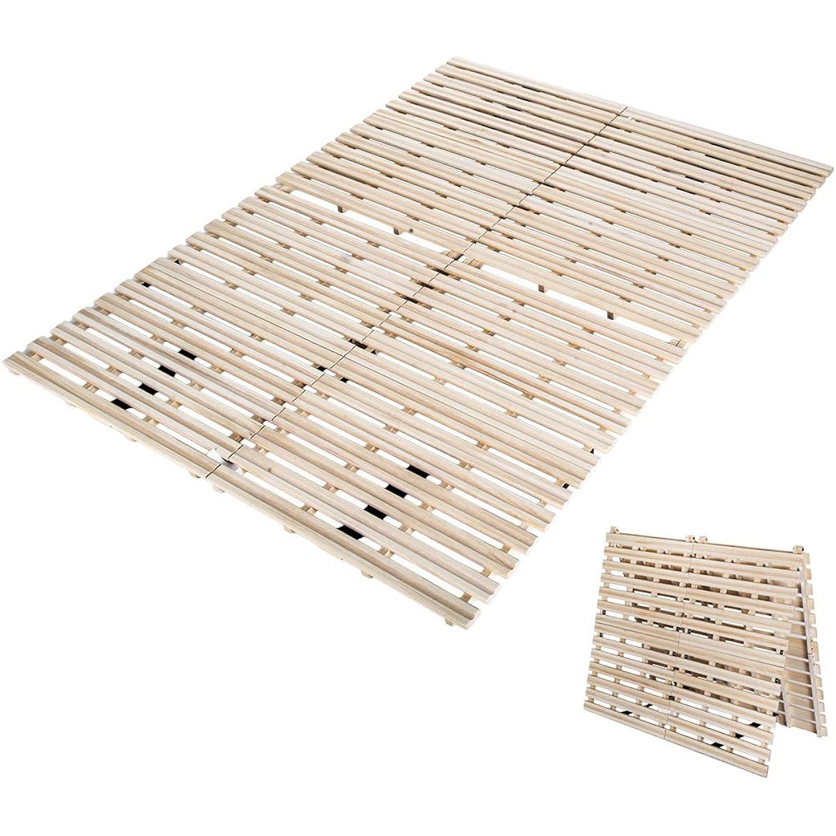 OSJ Slatted Mat Folding Bed Natural Paulownia Folding Bed Bifold Type Ribbed Double 50 x 22 x 72