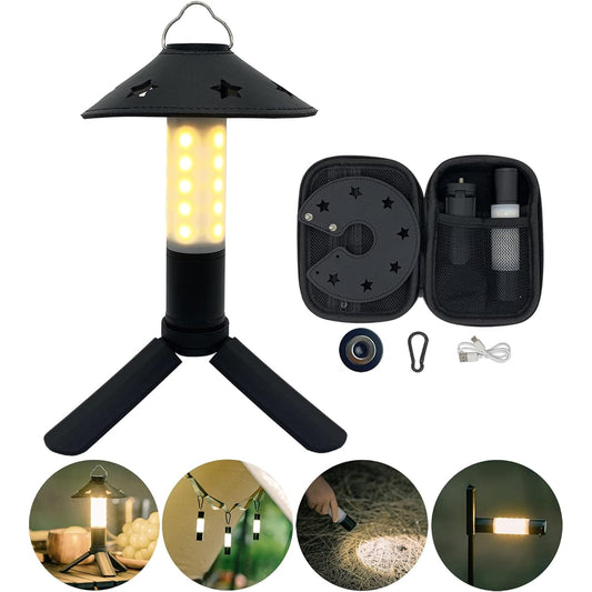 MOON UNDER Mini LED Lantern Camping Lantern 6 Lighting Modes 2600mAH Up to 10 Hours Lantern Light Minimal Light Small LED Rechargeable Flashlight [Magnetic Base, Lantern Shade, Mini Tripod, Storage Case, Carabiner, Japanese Instruction Manual Included] O