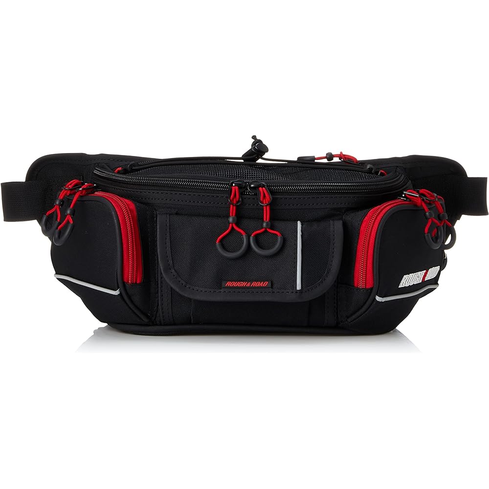 ROUGH&ROAD Waist Bag Rough Waist Bag Wide Black/Red W29XD10.5XH14cm (Maximum storage space) RR9612