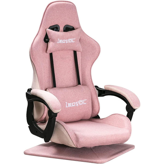 LEOVOL Gaming Chair, Gaming Chair, Swivel Chair, 160° Reclining, Cloth Upholstery, Fabric, Breathable Chair, Gaming Game Chair, Computer Chair, Interlocking Armrest, Lumbar Support, Stylish, High Back, Pink LOL2097