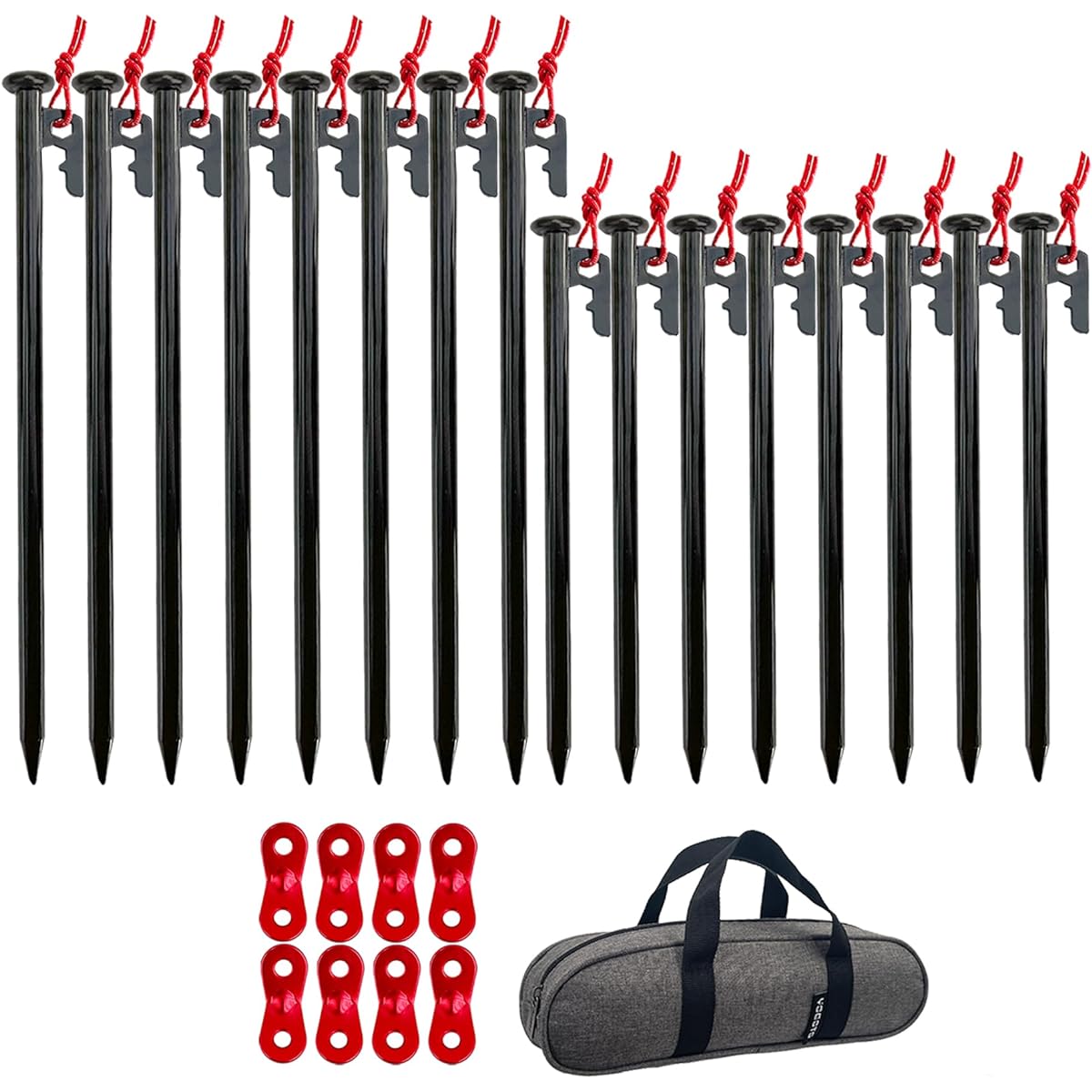 [YOGOTO] (25cm peg + 30cm peg) set solid stake tent camping peg storage case included aluminum flexible bracket included bulk storage pegs for sandy beaches, grasslands, hard ground