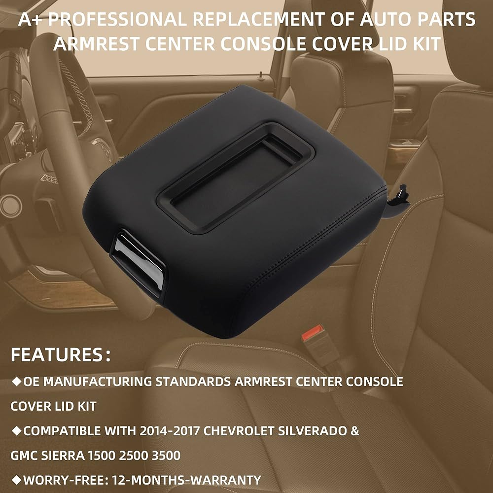 DASBECAN Armrest Center Console Cover Lid Kit 2014-2018 CHEVY SILVERADO & GMC Sierra 1500 2500 3500 2015-2020 TAHOE YUKON SUBURBAN Replacement 0227083AA 22861304