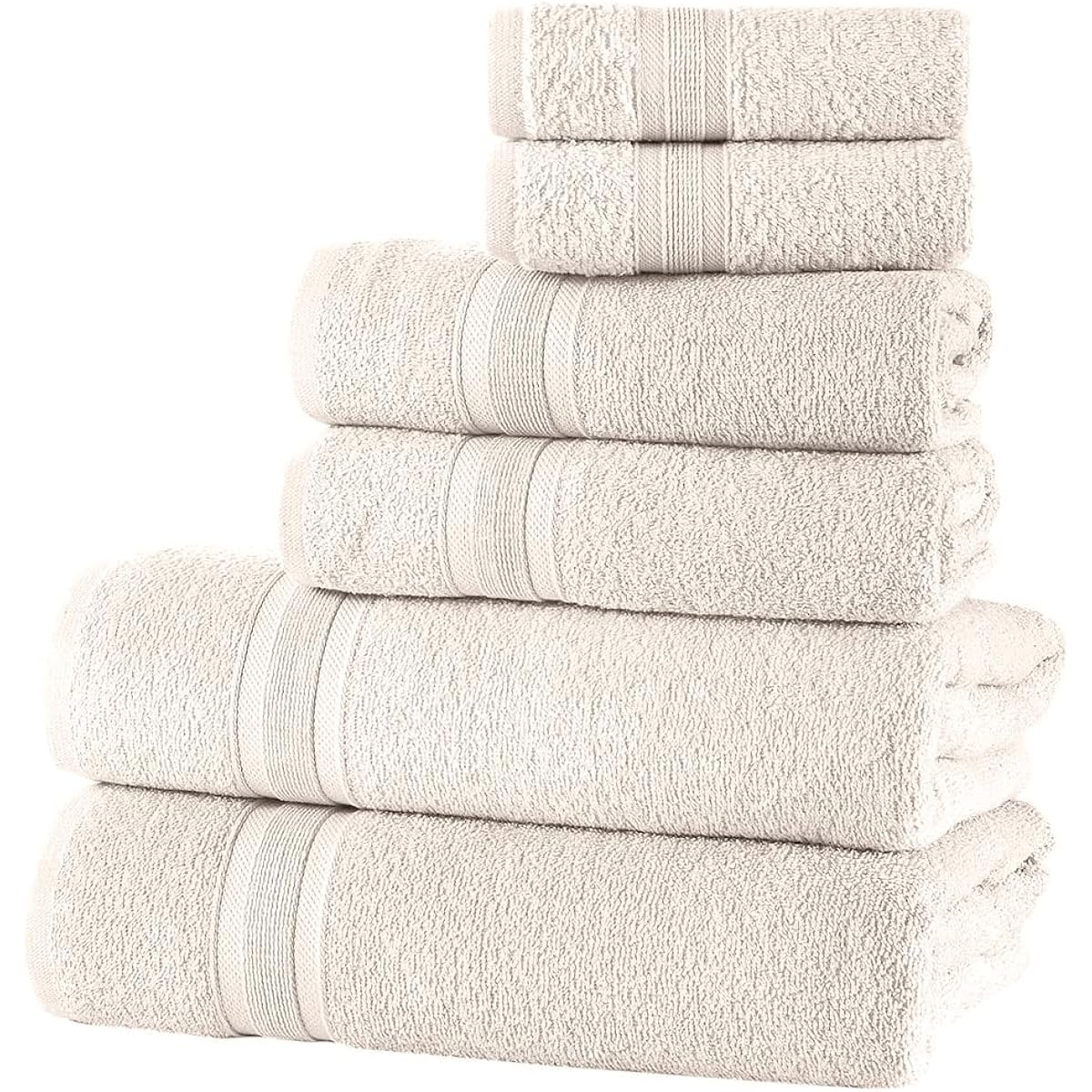 All Design Cream Bath Towel Set - Quick Drying Soft Highly Absorbent 100% Cotton Towels for Bathroom, Guests, Pool, Gym, Camping, Travel, College, Dorm (Set of 6 Towels, Ivory Lace)