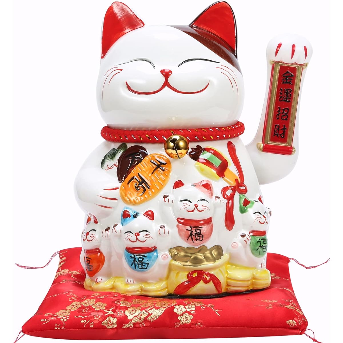 EnergyPower Electric Maneki Neko Pottery, 9.8 inches (25 cm), Large Premium Model, Zabuton, Hand-painted, Handmade, Cute, Beckoning, Battery-operated, Great for Opening Celebrations and Opening