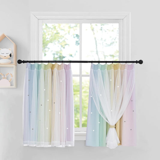 PONY DANCE Princess Thread Blackout Curtains, Openwork Star Pattern, Pink & Purple, Cute, Sparkly, Soft Curtains, Gradient, Includes Lace Curtains, Children's Room, Energy Saving, Blindfold, Soundproof, Set of 2, 100x135cm