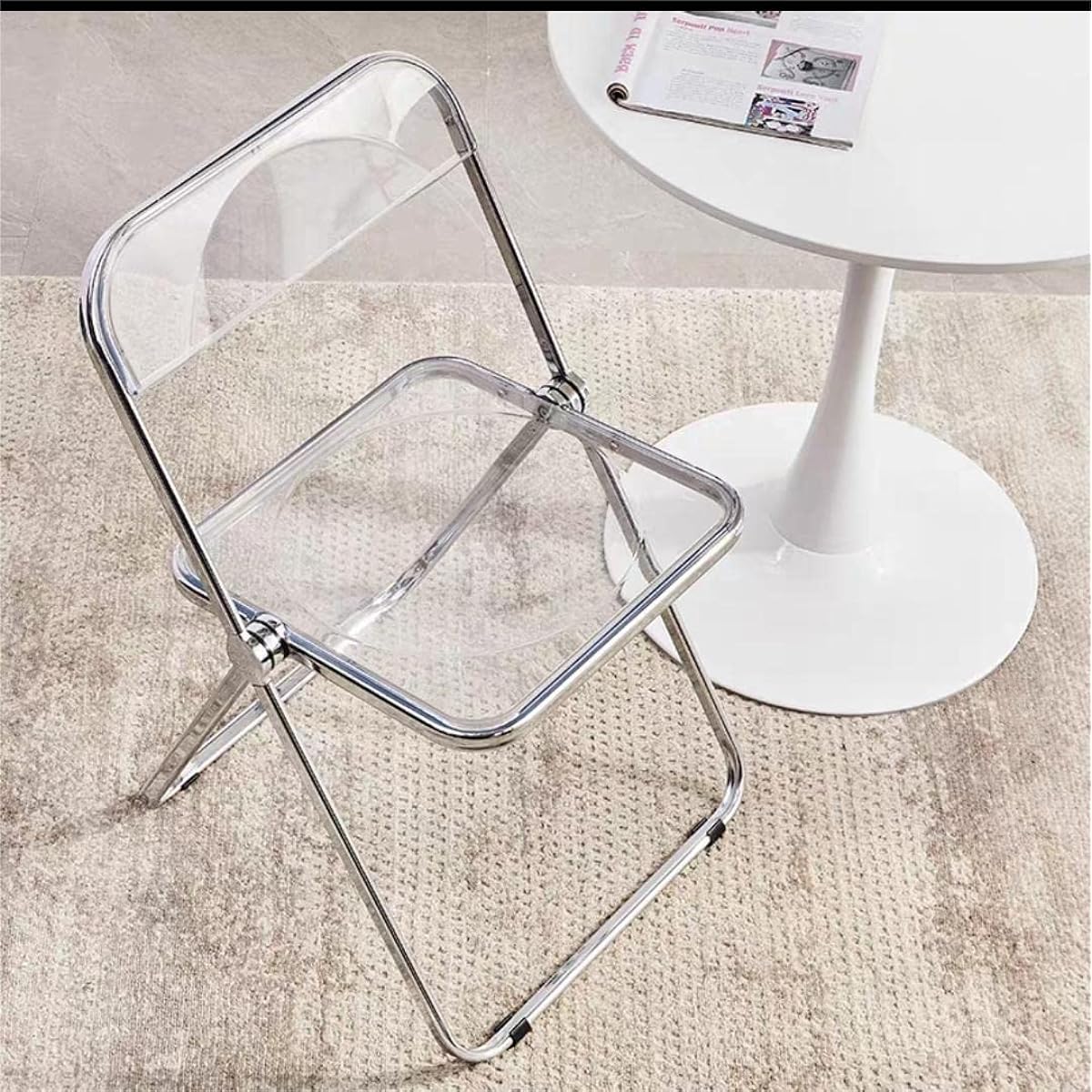 OSJ Dining Chair, Pipe Chair, Transparent Folding Chair, Clear Chair, Scandinavian Clear Desk Chair, Stylish, Cute, Simple, Lightweight, Indoor