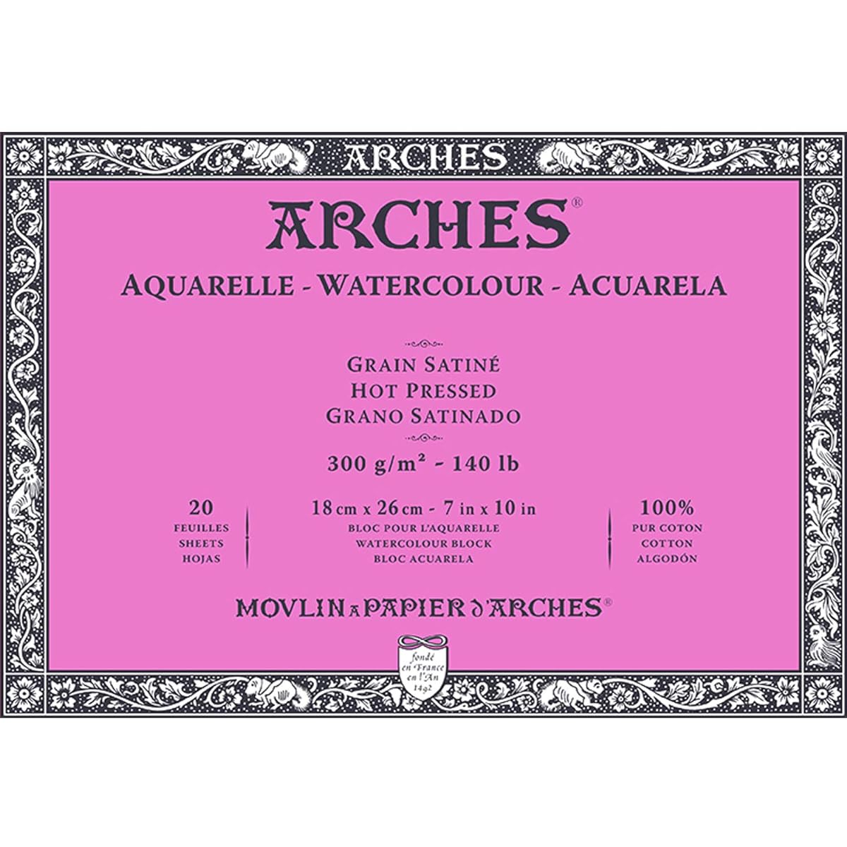 Arches Watercolor Paper Block 300g Extra Fine 18X26cm 20 Sheets (1795070) Natural White