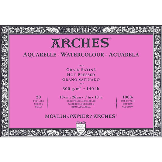 Arches Watercolor Paper Block 300g Extra Fine 18X26cm 20 Sheets (1795070) Natural White