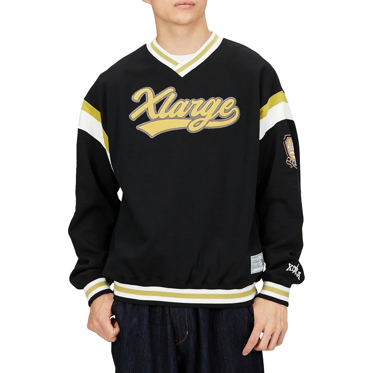 [Extra Large] Hooded Sweatshirt BASEBALL LOGO EMBROIDERED V NECK SWEATSHIRT Men's