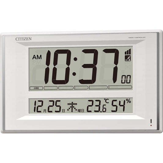 RHYTHM Citizen Wall Clock, Table Clock, Radio Controlled Clock, Temperature, Humidity, Calendar Included, White CITIZEN 8RZ224-003