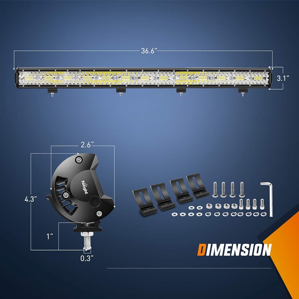 NILIGHT 18026C-A 37 inch 780W 3-row flood spot combo bar 78000LM driving waterproof LED worklight off-road truck car ATV SUV Jeep cabin boat 2 years warranty light bar
