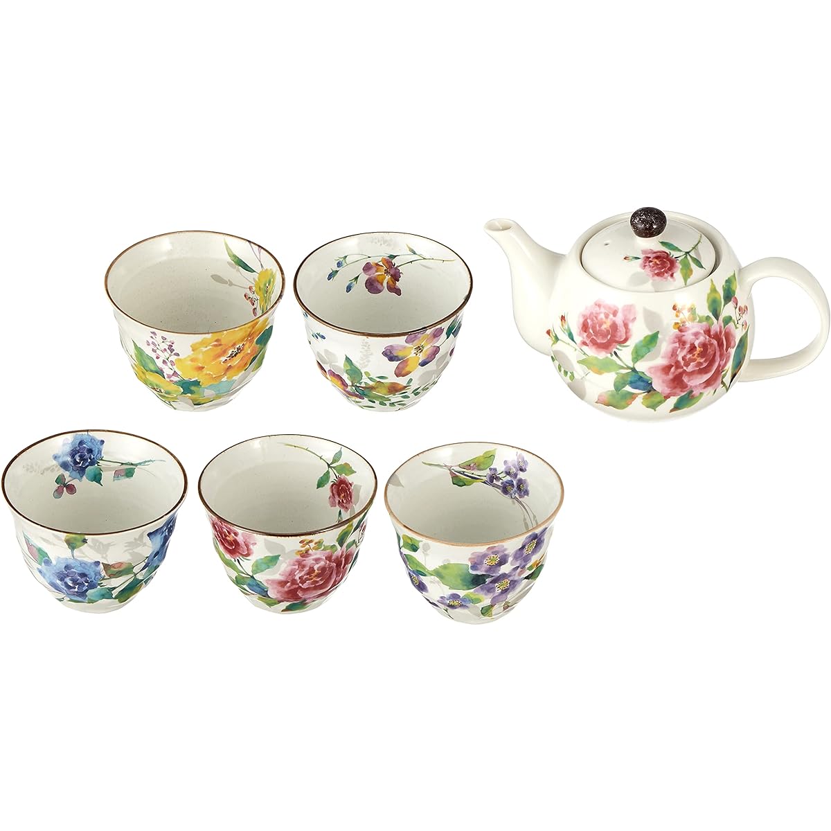 Ceramic indigo Rose Kissho 5-pot tea set 3888, Size: approx. W26 D23 H10cm
