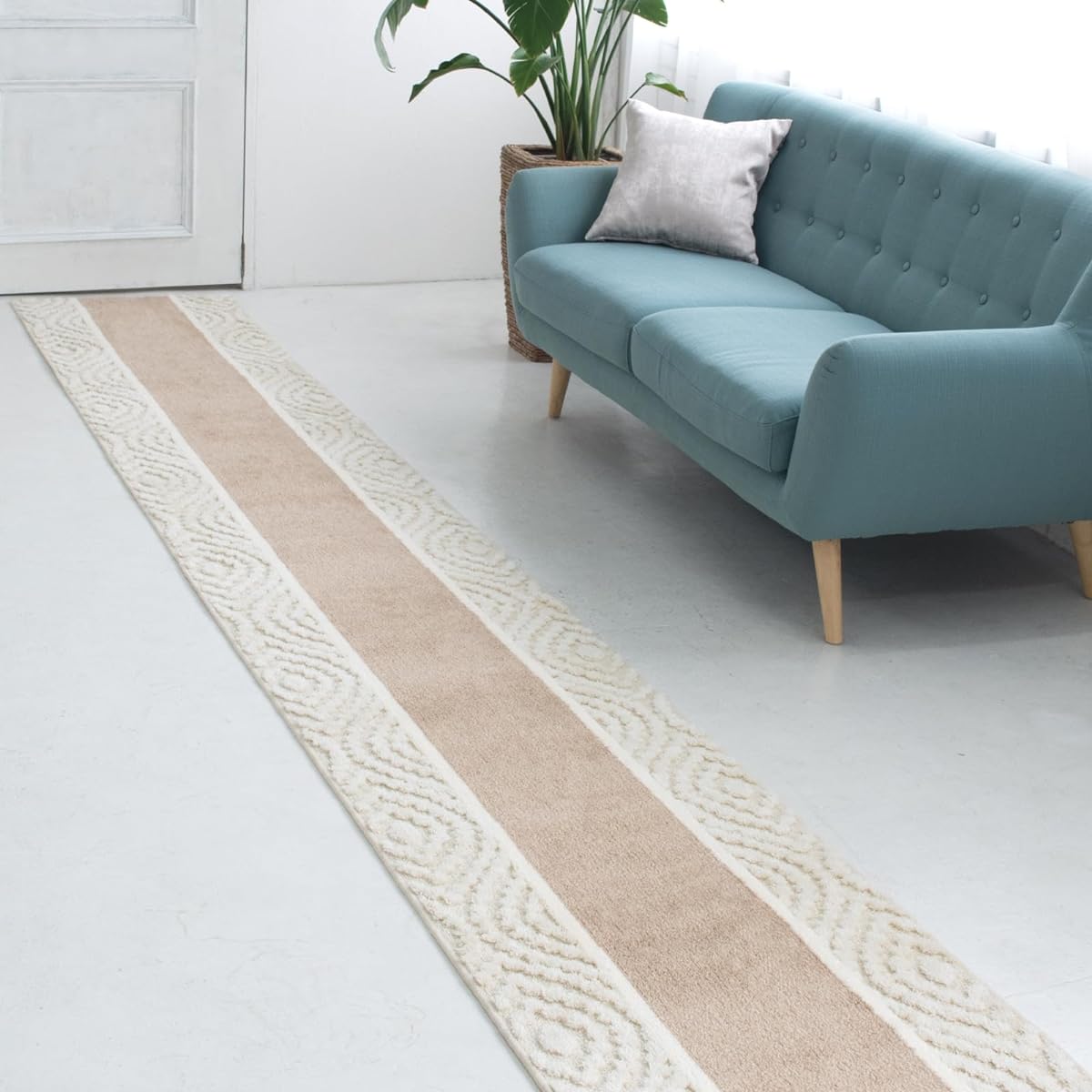 San-Luna Corridor Carpet, Long 65cm x 540cm [Aran] Made in Japan, Fluffy Mat, Non-Slip, Thick, Antibacterial and Odor Resistant, Absorbent, Quick Drying, Beige