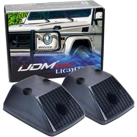 IJDMTOY Gloss Black Front Winker Lens 1986-18 Mercedes W463 G-CLASS G500 G550 G63 G65 Compatible Smoke OE specifications replacement