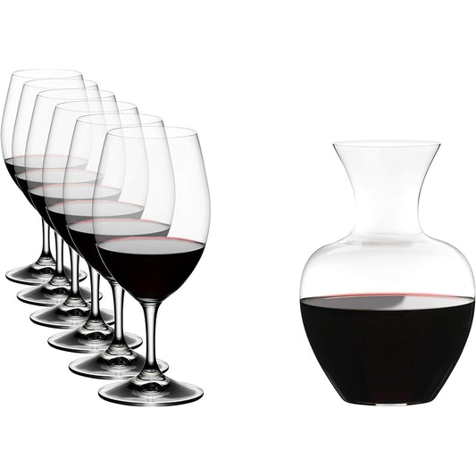 Riedel [Genuine Product] Red Wine Glass + Decanter Overture Magnum 350ml 6 pieces + Decanter Apple 1500ml 1 piece 5408/35