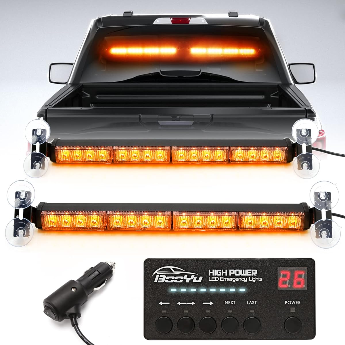 BOOYU 2 Inn 1 Traffic Advisor Light Bar Digital L display with controller with controller LED Emergency Strobe Viser Interior Interior Safety Warning Blink Light Firefighter Police Truck Vehicle (Amber)