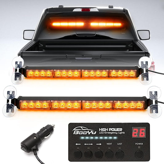 BOOYU 2 Inn 1 Traffic Advisor Light Bar Digital L display with controller with controller LED Emergency Strobe Viser Interior Interior Safety Warning Blink Light Firefighter Police Truck Vehicle (Amber)