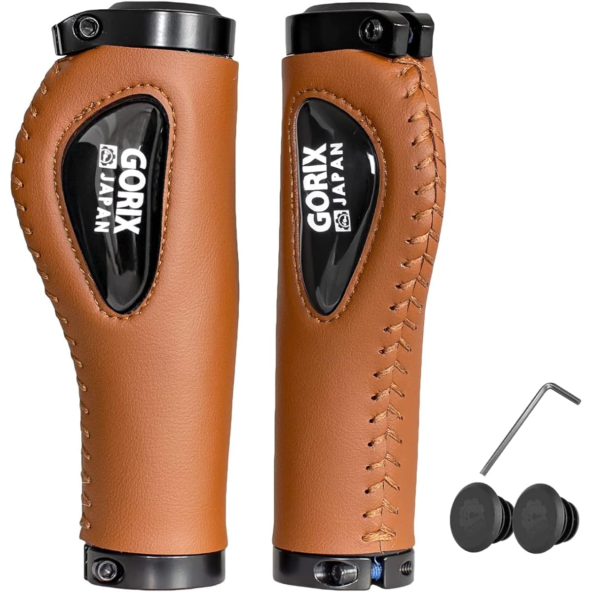 GORIX Bicycle Leather Grip with Silicone Cushion Pad Ergo Design [Lock-on Easy to Grip Ergo Grip] (GX-501) Soft Shock Absorption Double Lock-on Fixed Stylish Handle Grip Cross Bike Mini Velo
