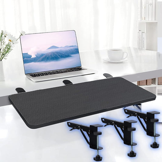 Desk Extender Super Stable Upgrade 3 Clamps: WiViVi 25*75 Foldable Desk Expansion Clamp Retrofit Keyboard Tray Extension Table Relieve Fatigue Easy to Install Elbow Rest Board (Carbon Black, 25*75)